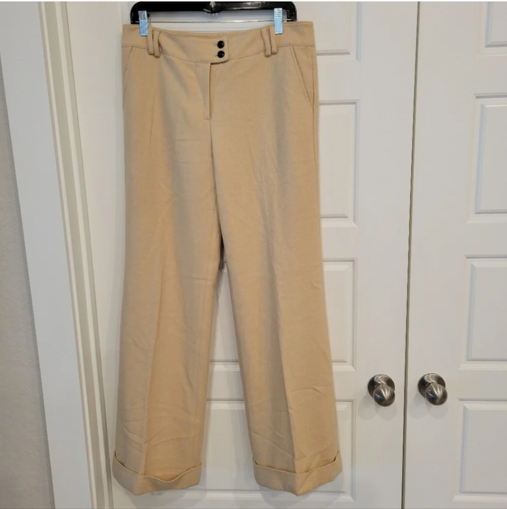TALBOTS WOMEN'S WESTON TAN WOOL FRENCH CUFF PANTS SIZE 10
